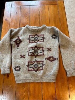 Woolrich Tan Crewneck Sweater with Southwestern Motif Size M